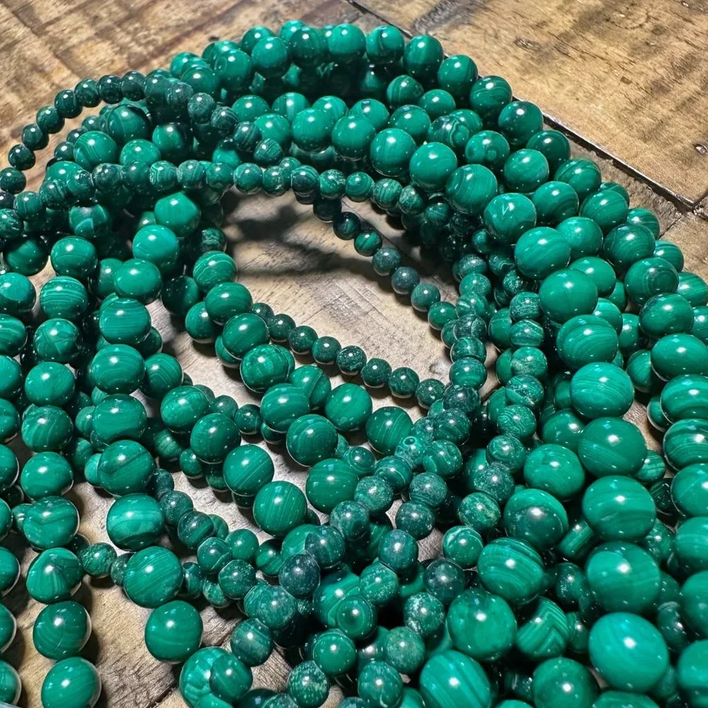 Natural Malachite Bead Strand - 4mm - 6mm - 8mm - Picture 2 of 4